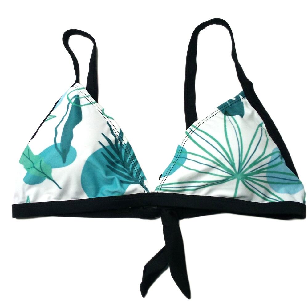 Women's Teal White Tropical Leaf Triangle Halter Bikini Top Swimwear XL
